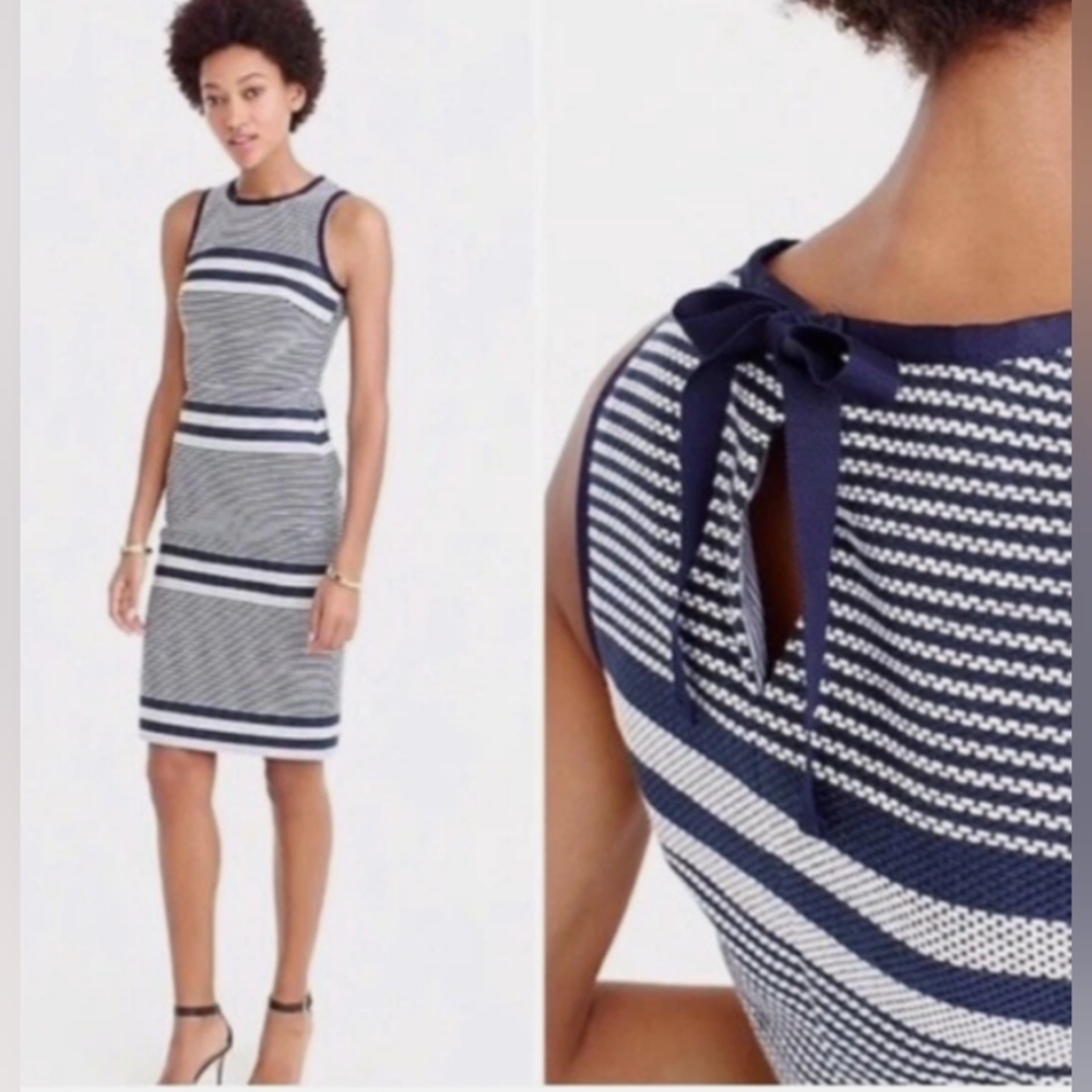 J. Crew Navy and Off White Tweed Sheath Dress NWOT Size 6